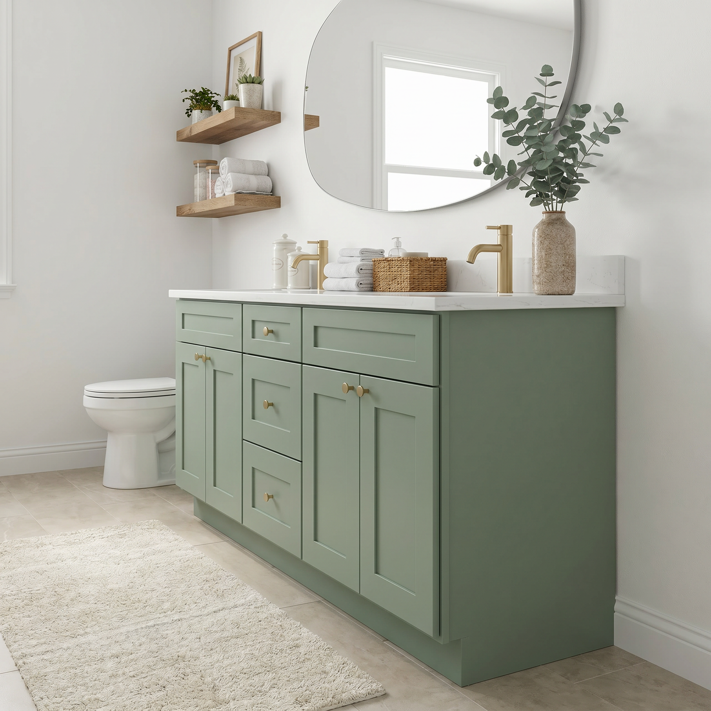 72" Olive Green Shaker Vanity – Double Sink