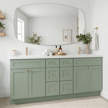 84" Olive Green Shaker Vanity – Double Sink - 6 Drawers