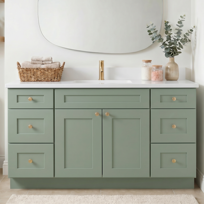 60" Olive Green Shaker Vanity – Single Sink