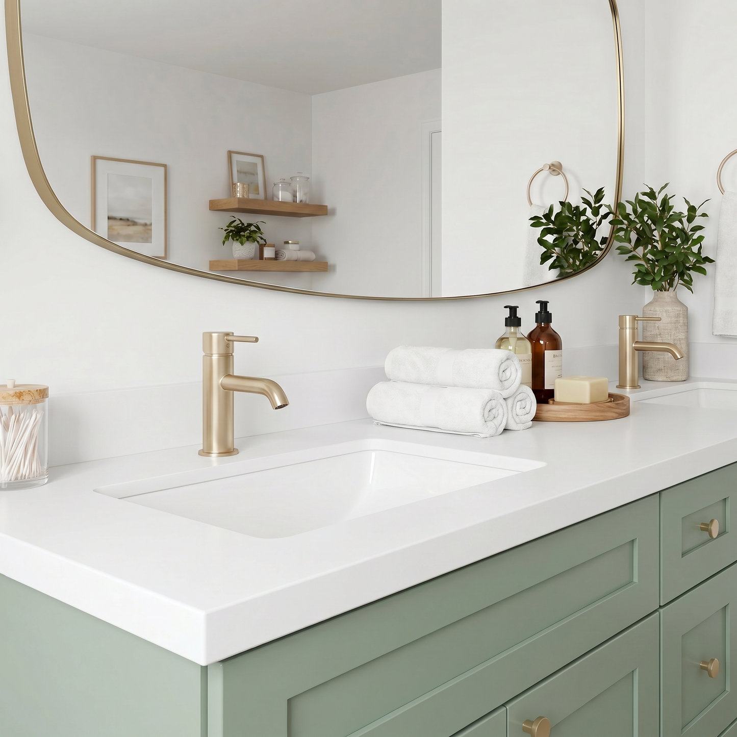 84" Olive Green Shaker Vanity – Double Sink - 6 Drawers