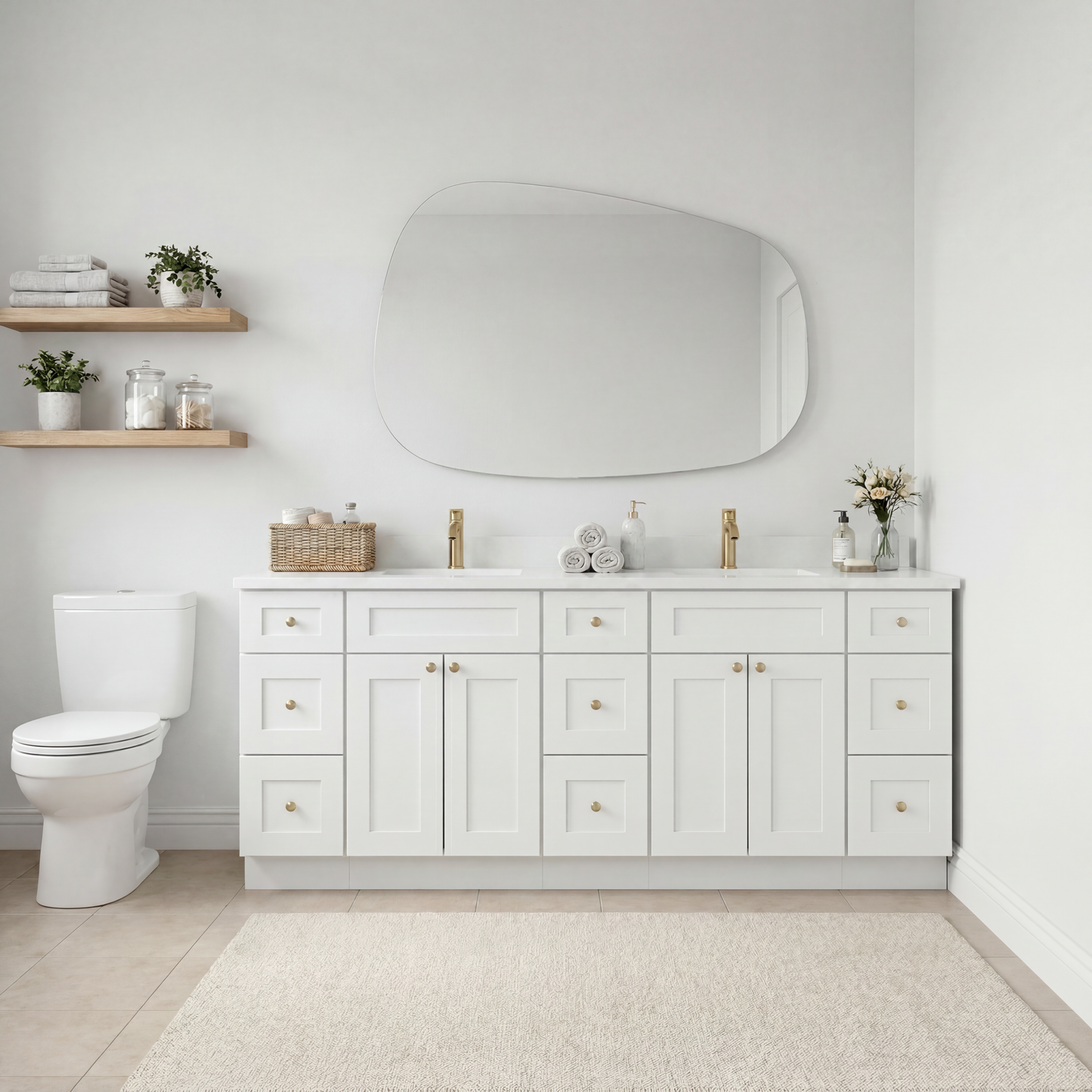 84" White Shaker Vanity – Double Sink