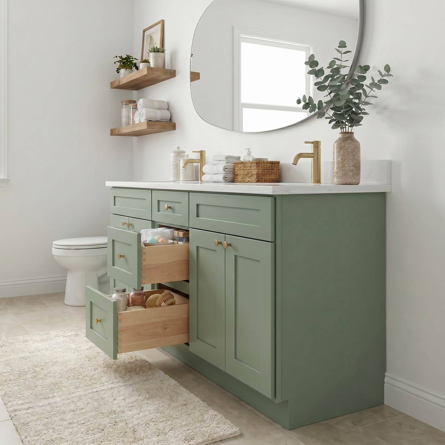 72" Olive Green Shaker Vanity – Double Sink