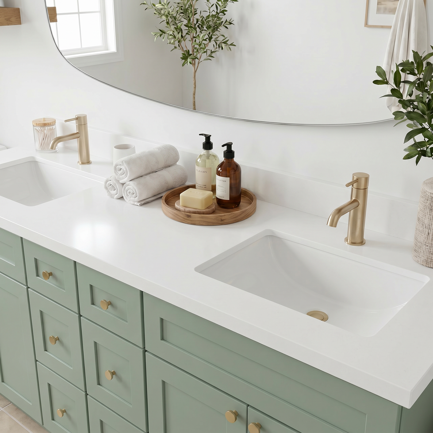84" Olive Green Shaker Vanity – Double Sink - 6 Drawers