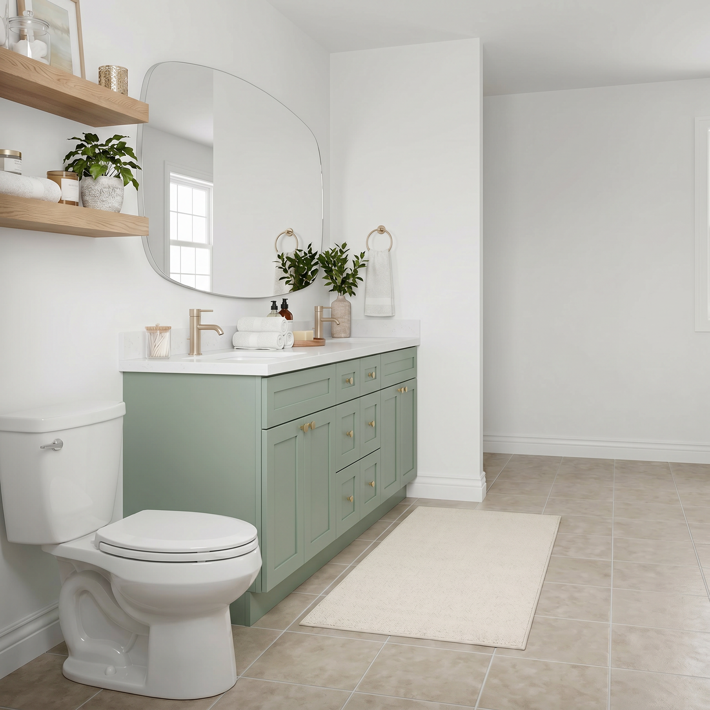 84" Olive Green Shaker Vanity – Double Sink - 6 Drawers
