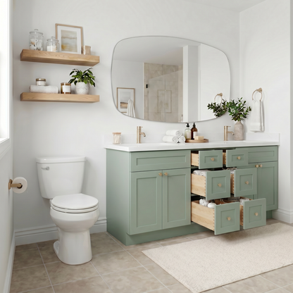 84" Olive Green Shaker Vanity – Double Sink - 6 Drawers