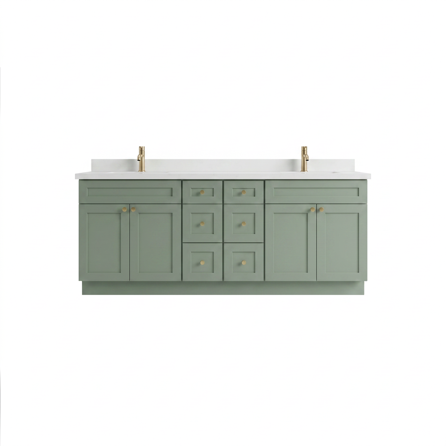 84" Olive Green Shaker Vanity – Double Sink - 6 Drawers