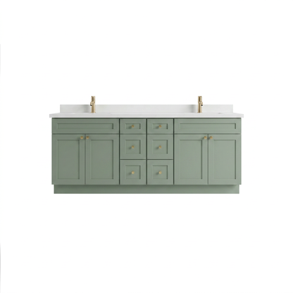 84" Olive Green Shaker Vanity – Double Sink - 6 Drawers