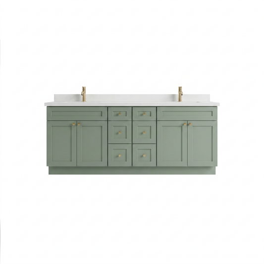 84" Olive Green Shaker Vanity – Double Sink - 6 Drawers