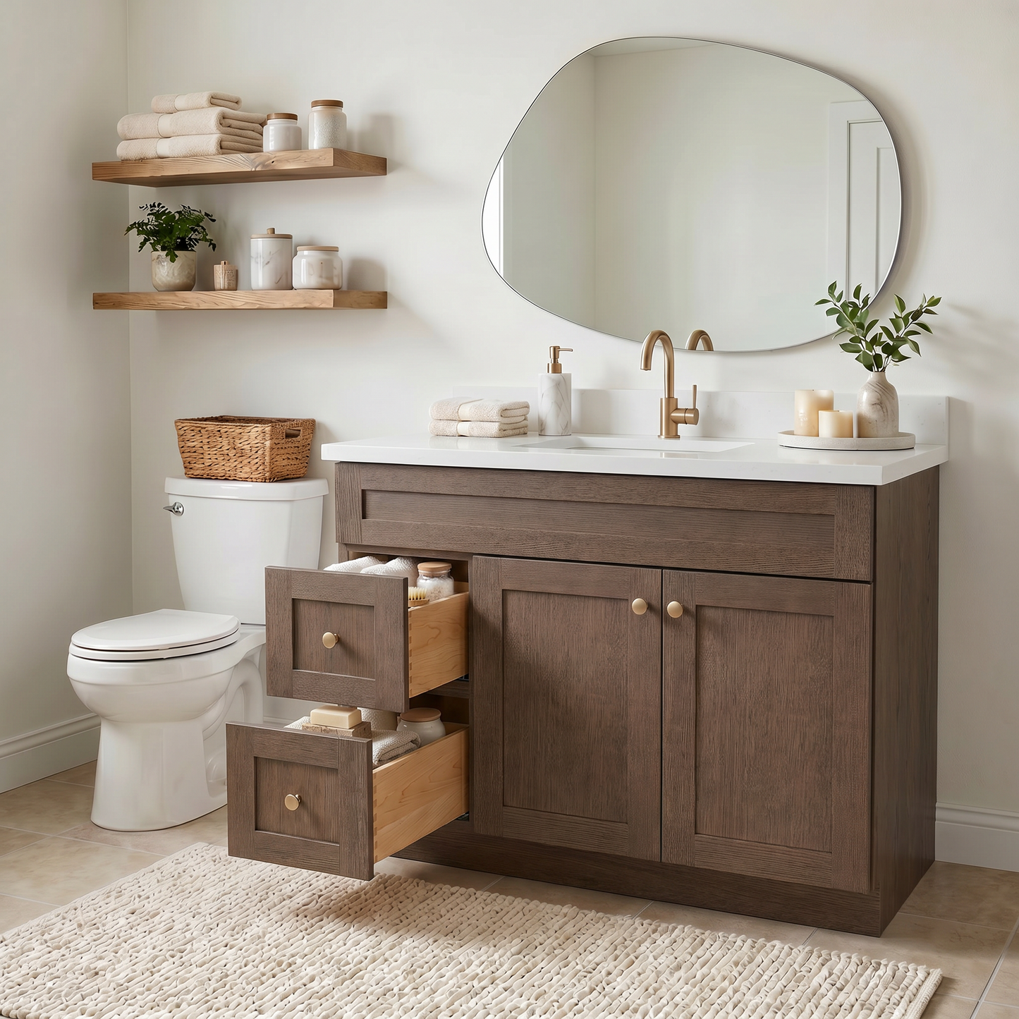 42" Coffee Bean Oak Shaker Vanity – Single Sink