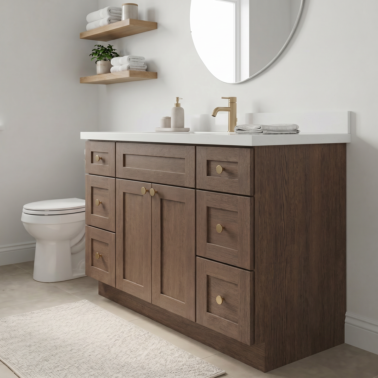 48" Coffee Bean Oak Shaker Vanity – Single Sink