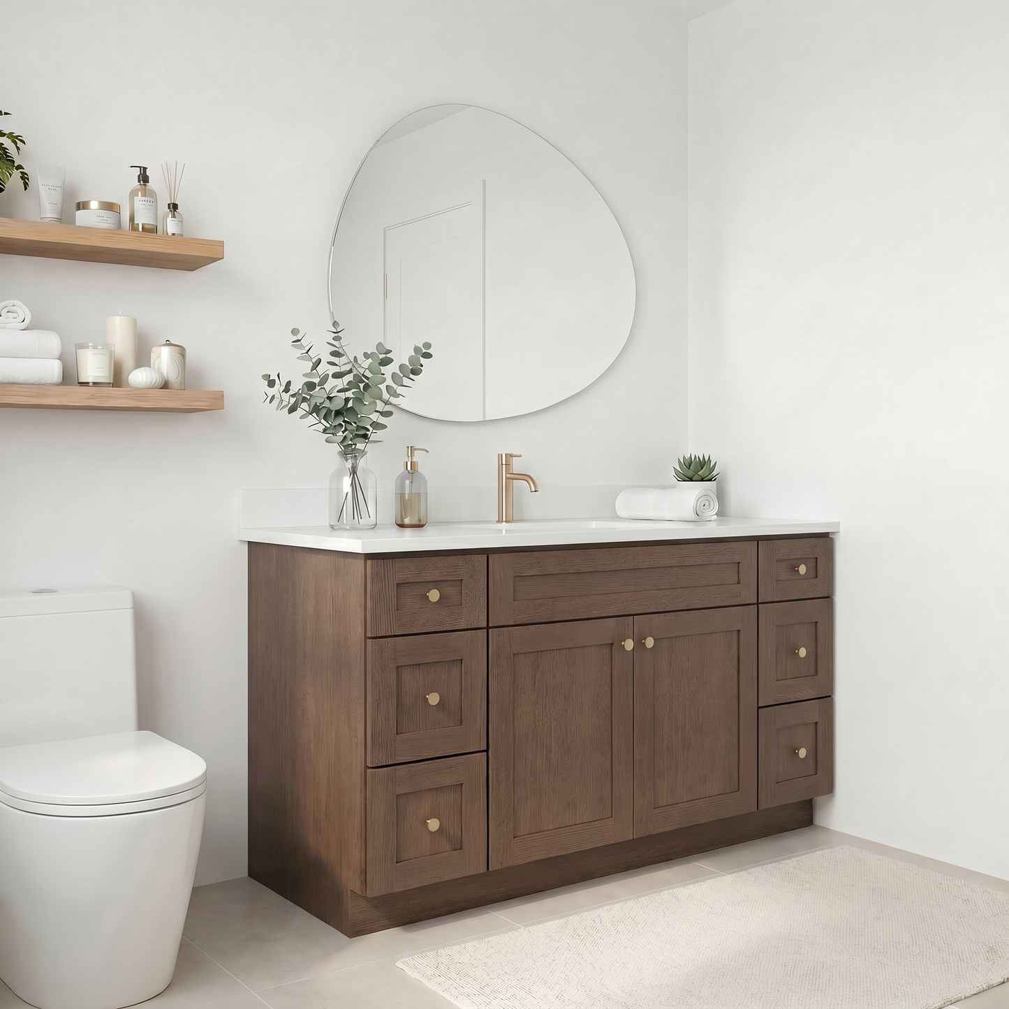 60" Coffee Bean Oak Shaker Vanity – Single Sink