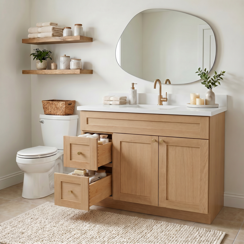 42" White Oak Shaker Vanity – Single Sink