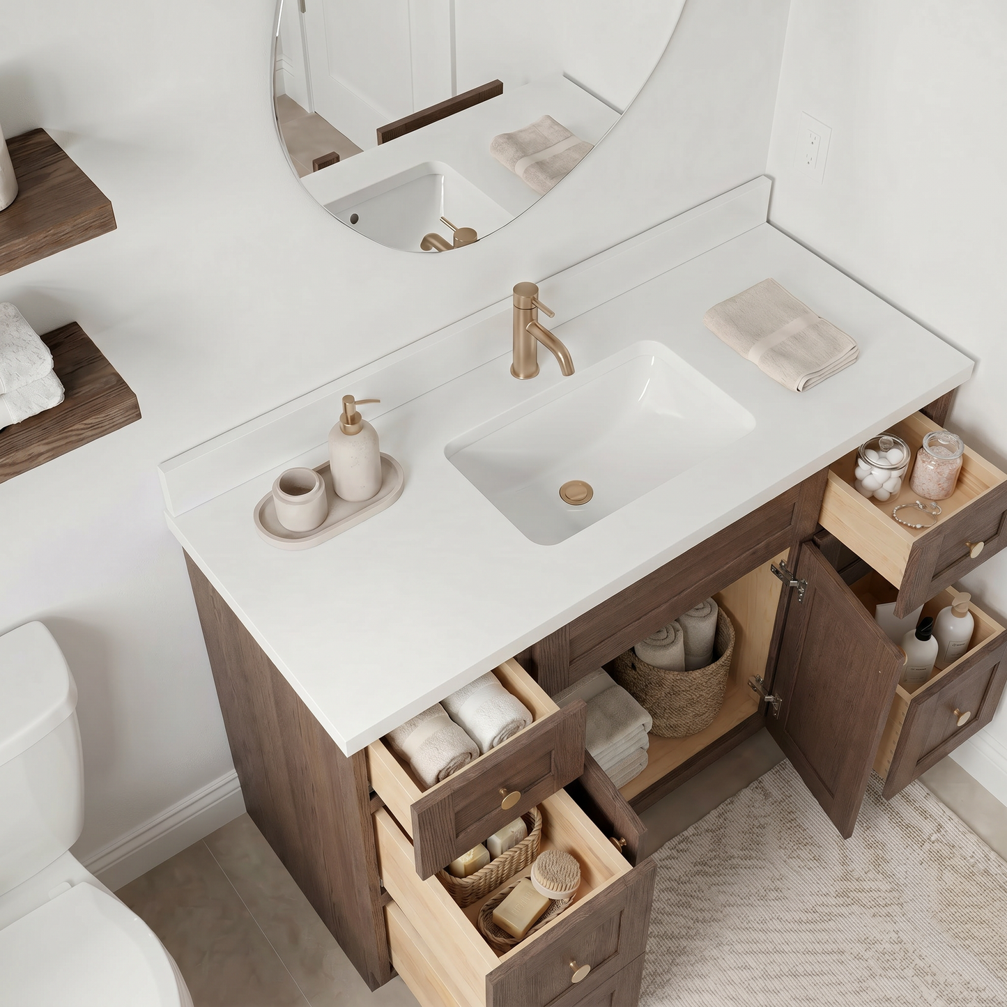 48" Coffee Bean Oak Shaker Vanity – Single Sink
