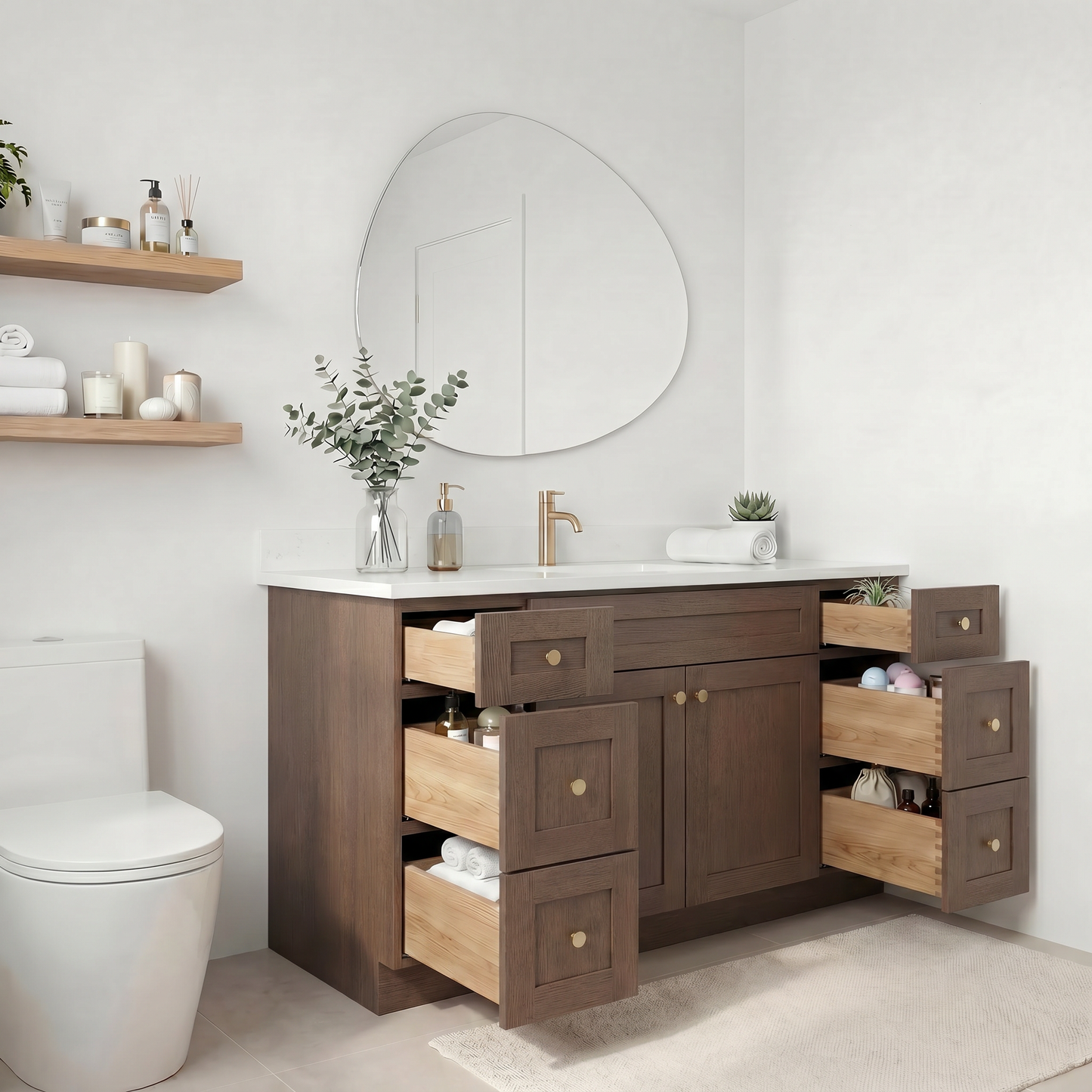 60" Coffee Bean Oak Shaker Vanity – Single Sink