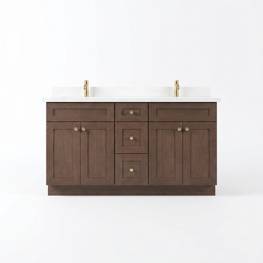 60" Coffee Bean Oak Shaker Vanity – Double Sink
