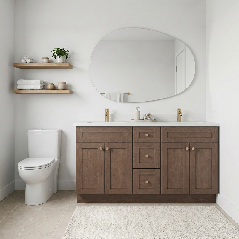 60" Midnight Walnut Slim Shaker Bathroom Vanity with Quartz Top – Double Sink