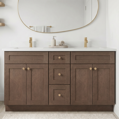 60" Coffee Bean Oak Shaker Vanity – Double Sink
