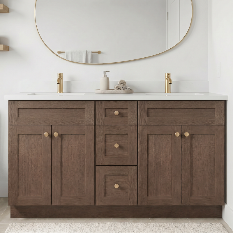 60" Midnight Walnut Slim Shaker Bathroom Vanity with Quartz Top – Double Sink