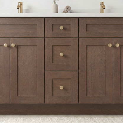 60" Coffee Bean Oak Shaker Vanity – Double Sink