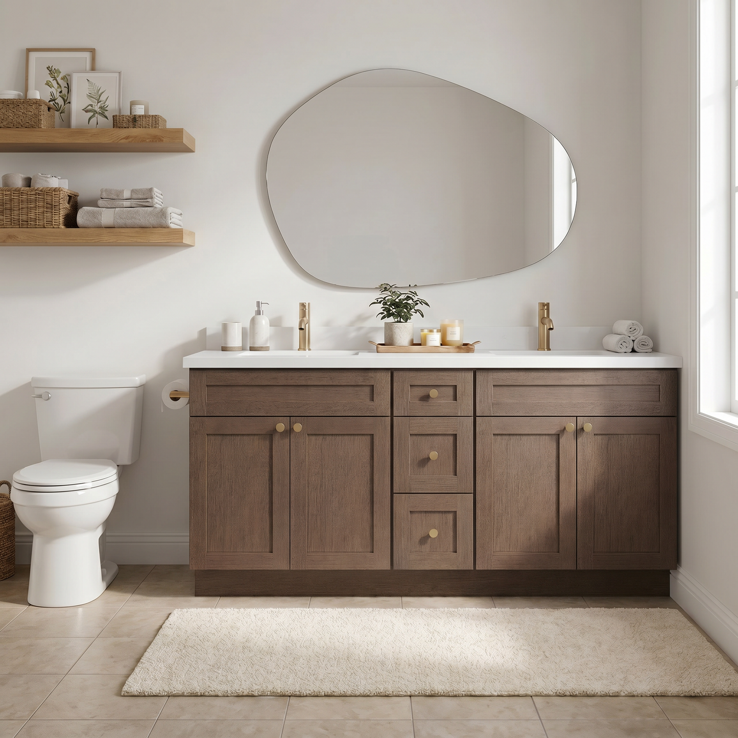 72" Coffee Bean Oak Shaker Vanity – Double Sink
