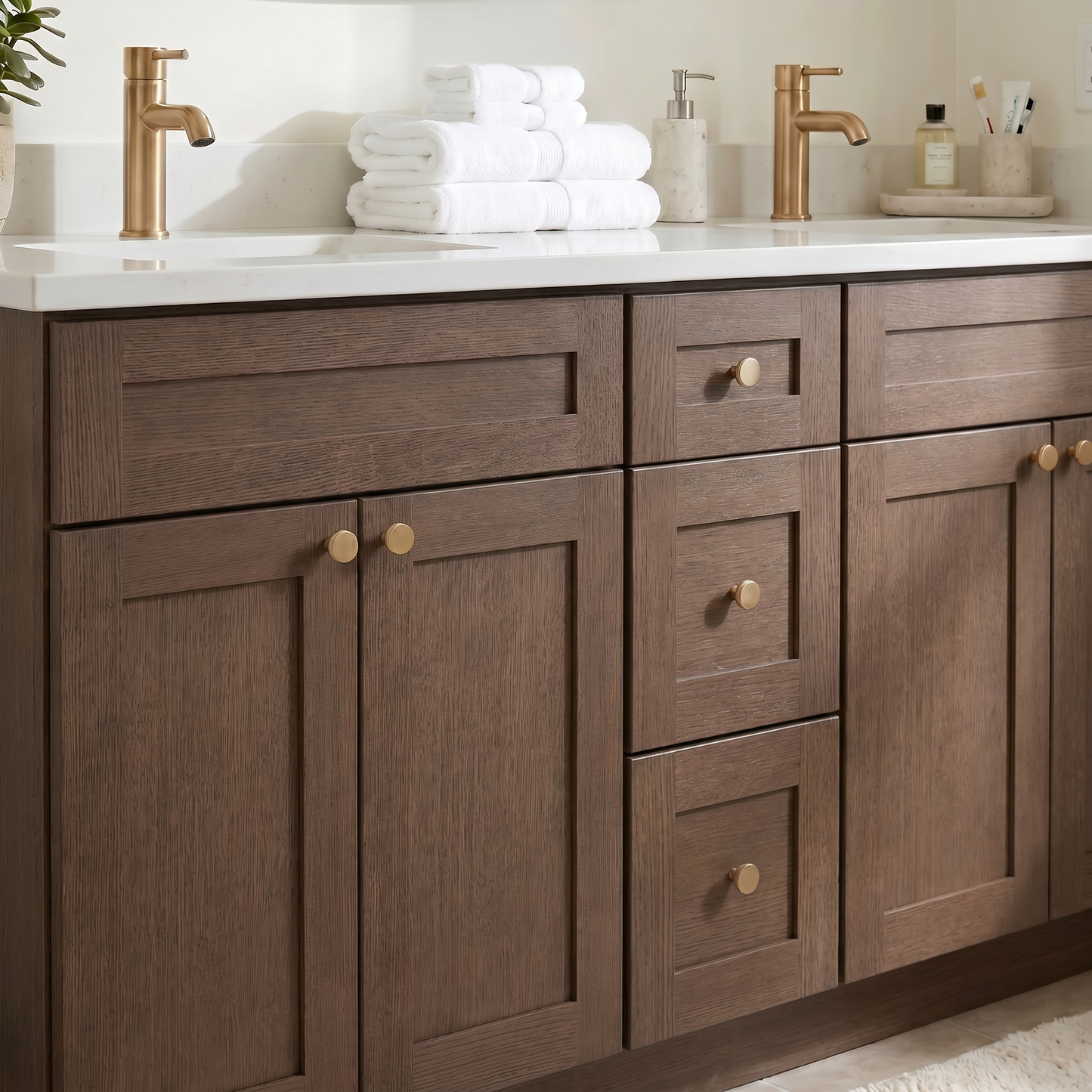 72" Coffee Bean Oak Shaker Vanity – Double Sink