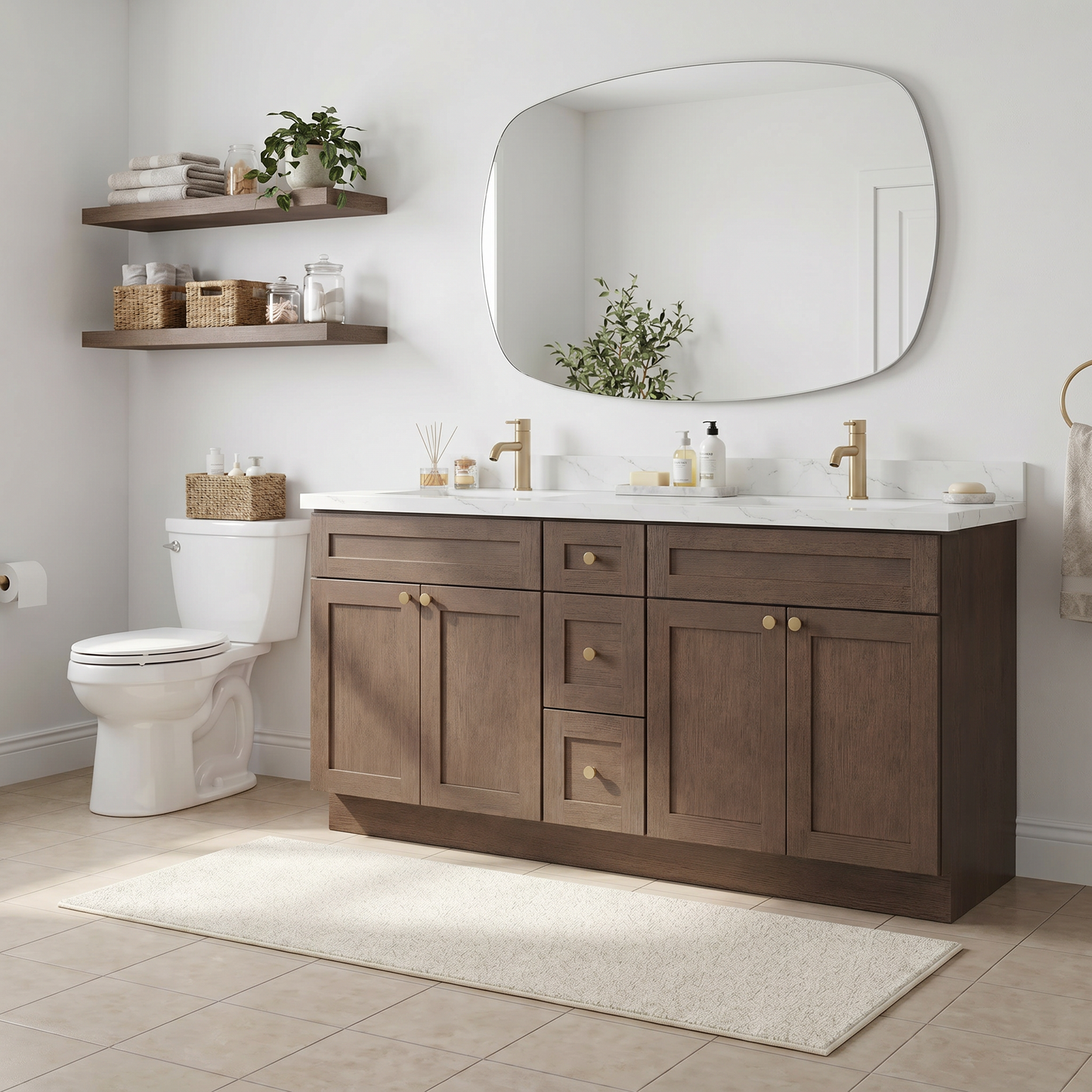 72" Coffee Bean Oak Shaker Vanity – Double Sink