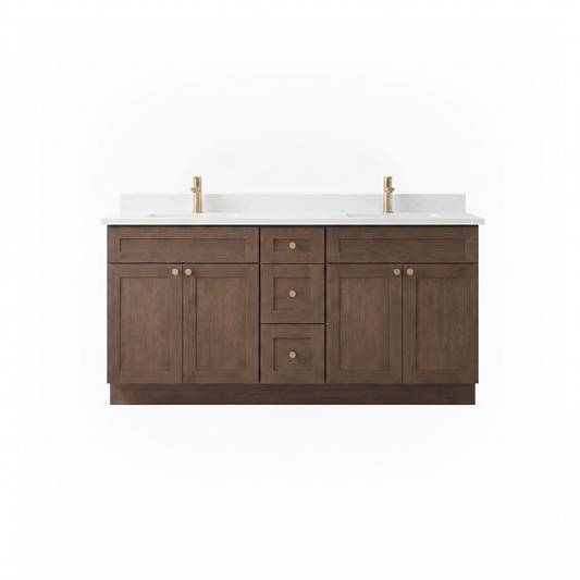 72" Coffee Bean Oak Shaker Vanity – Double Sink