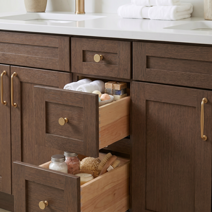 72" Coffee Bean Oak Shaker Vanity – Double Sink