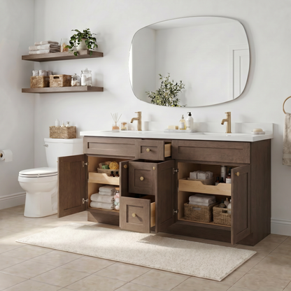 72" Coffee Bean Oak Shaker Vanity – Double Sink