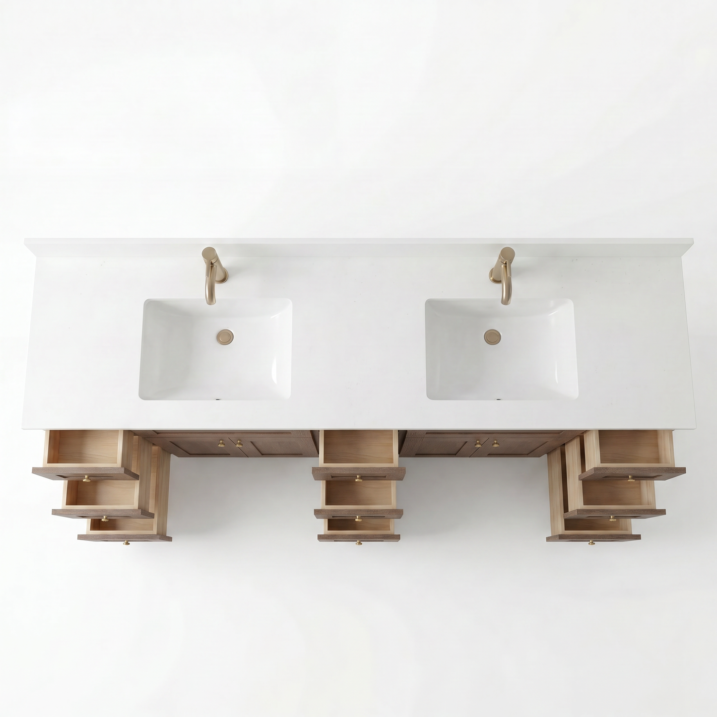 84" Coffee Bean Oak Shaker Vanity – Double Sink – 9 Drawers