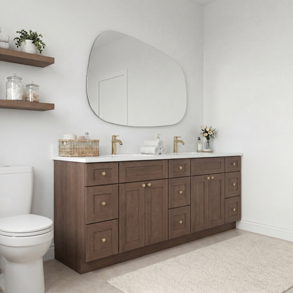 84" Coffee Bean Oak Shaker Vanity – Double Sink – 9 Drawers
