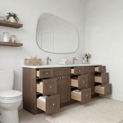 84" Coffee Bean Oak Shaker Vanity – Double Sink – 9 Drawers