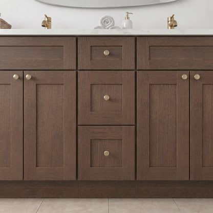 84" Coffee Bean Oak Shaker Vanity – Double Sink – 9 Drawers