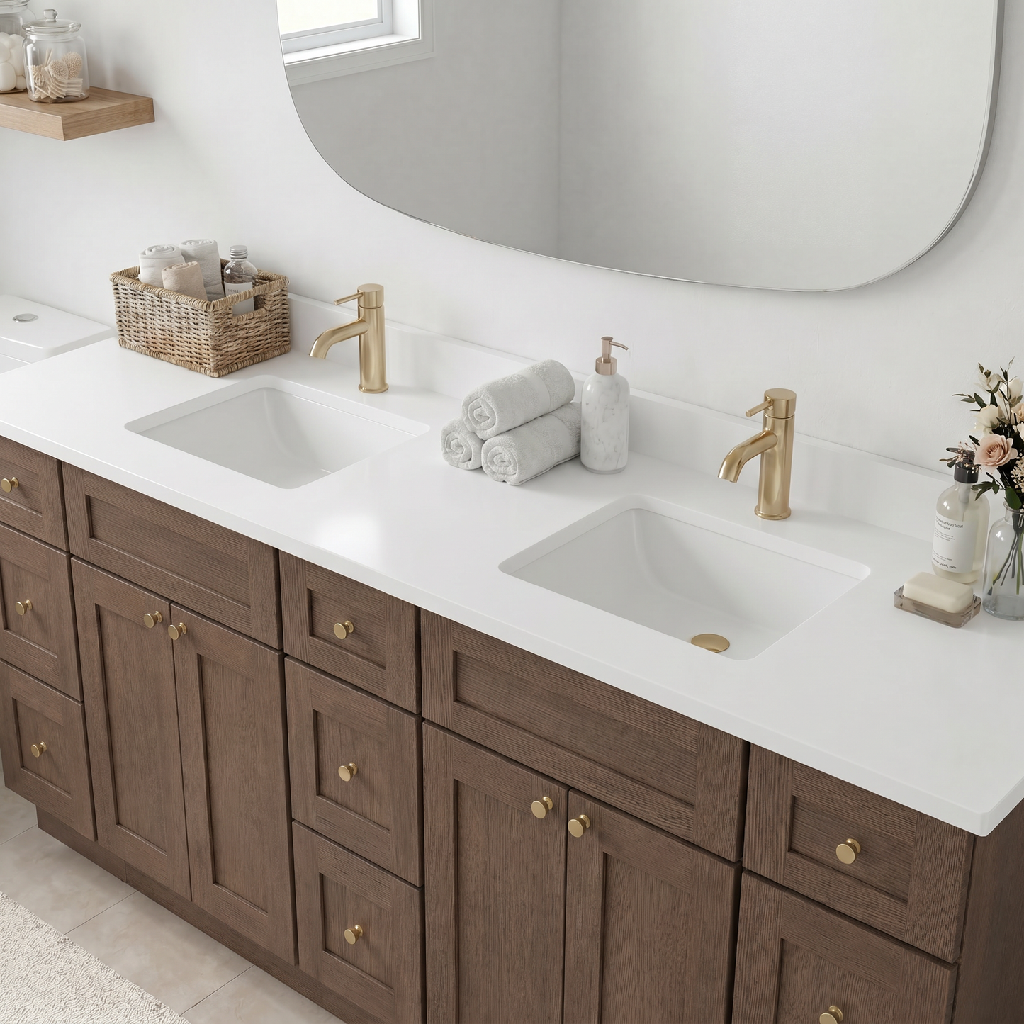 84" Coffee Bean Oak Shaker Vanity – Double Sink – 9 Drawers