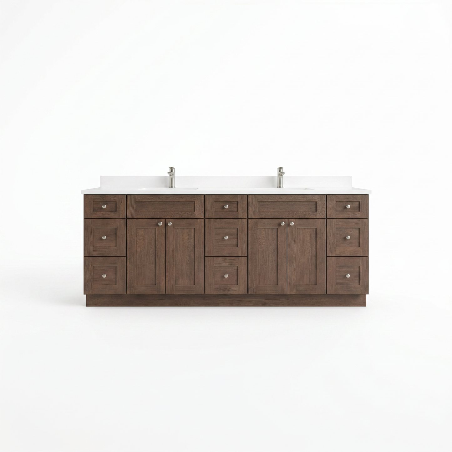 84" Coffee Bean Oak Shaker Vanity – Double Sink – 9 Drawers