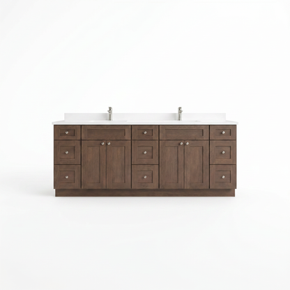 84" Coffee Bean Oak Shaker Vanity – Double Sink – 9 Drawers