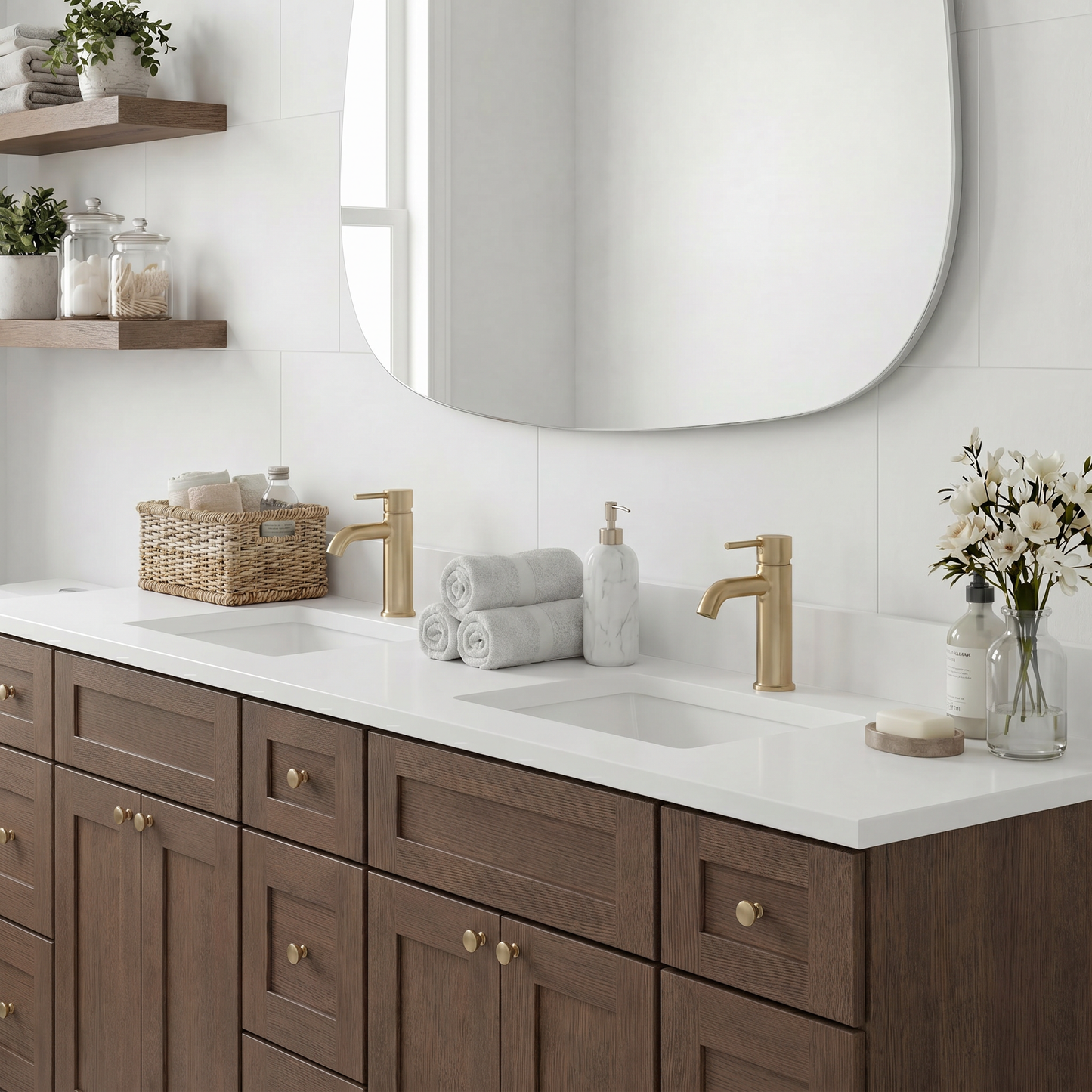 84" Coffee Bean Oak Shaker Vanity – Double Sink – 9 Drawers
