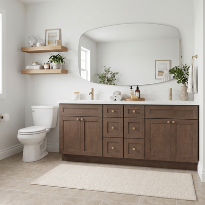 84" Coffee Bean Oak Shaker Vanity – Double Sink - 6 Drawers
