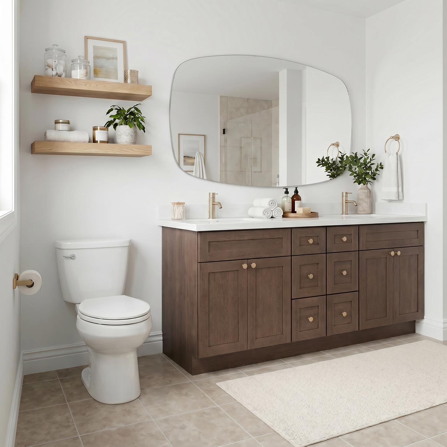 84" Coffee Bean Oak Shaker Vanity – Double Sink - 6 Drawers