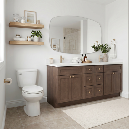 84" Coffee Bean Oak Shaker Vanity – Double Sink - 6 Drawers