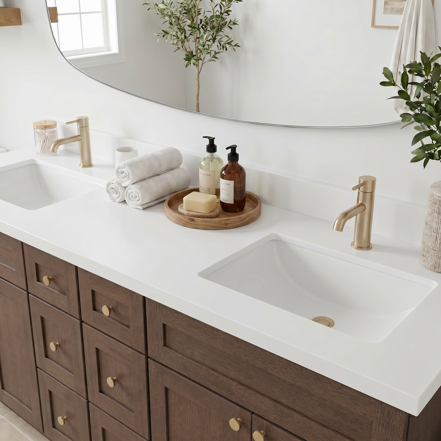 84" Coffee Bean Oak Shaker Vanity – Double Sink - 6 Drawers