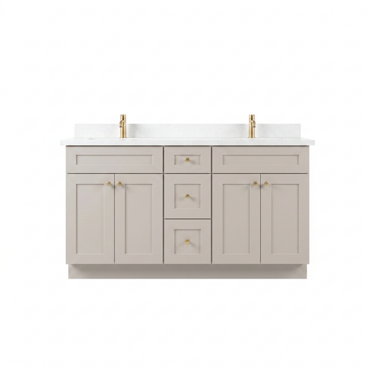 60" Taupe Shaker Vanity – Double Sink