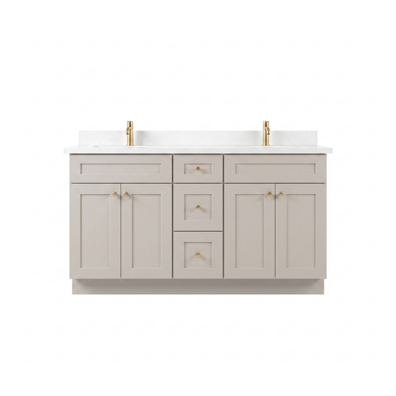 60" Taupe Shaker Vanity – Double Sink