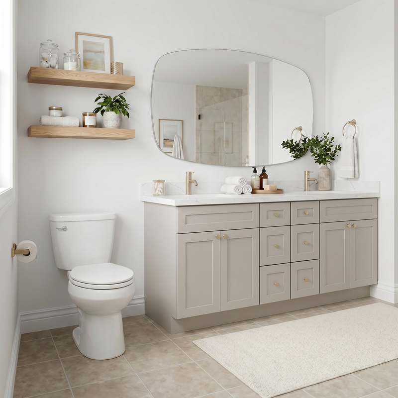 84" Shaker Bathroom Vanity – Taupe, 6 Drawers