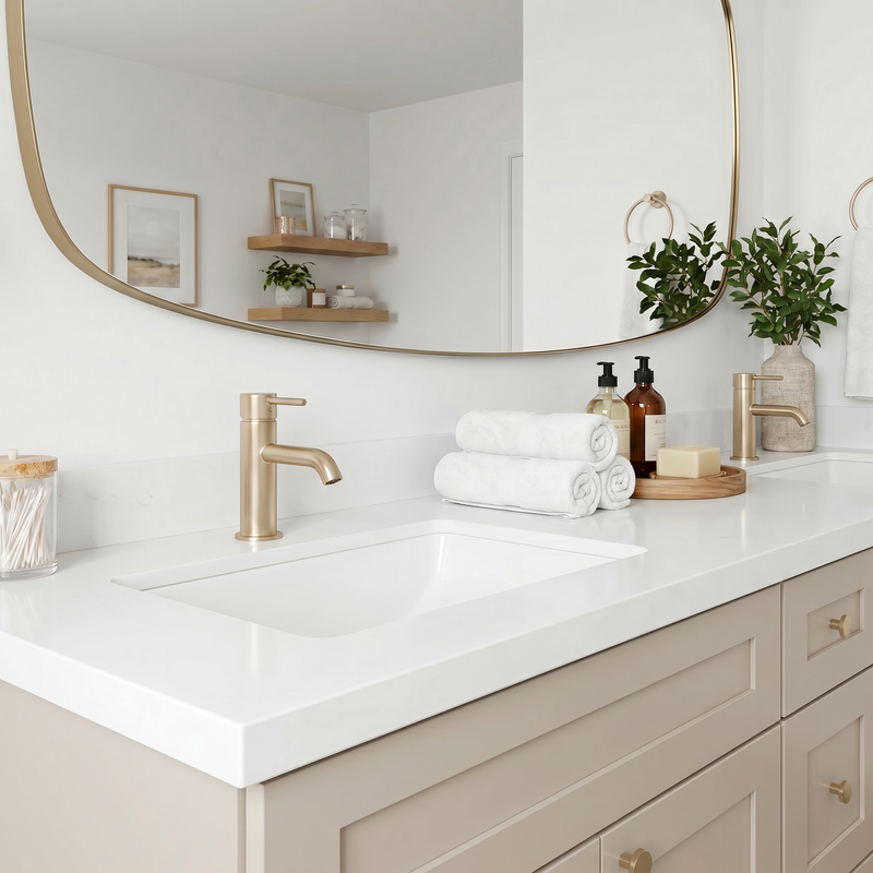 84" Shaker Bathroom Vanity – Taupe, 6 Drawers