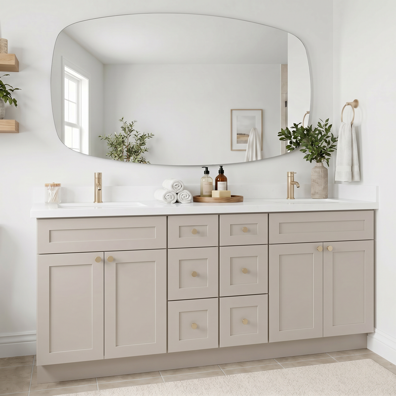84" Shaker Bathroom Vanity – Taupe, 6 Drawers