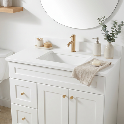 36" White Shaker Vanity – Single Sink