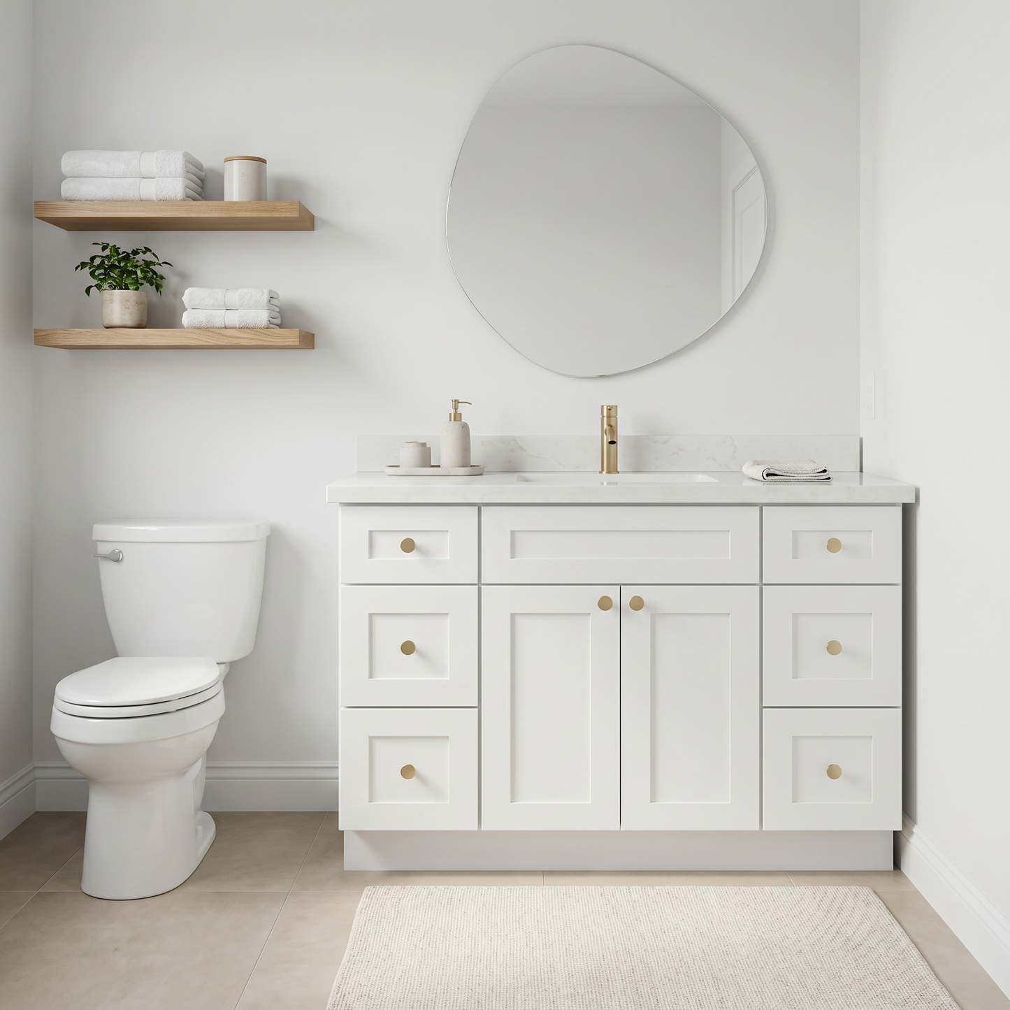 48" White Shaker Vanity – Single Sink