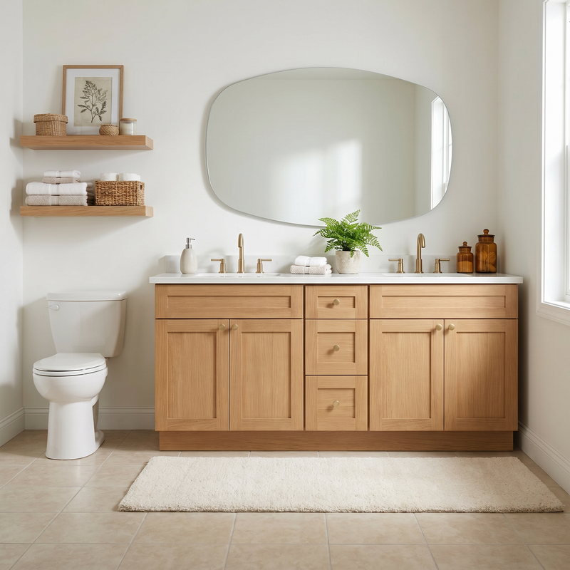 72" White Oak Shaker Bathroom Vanity with Quartz Top – Double Sink