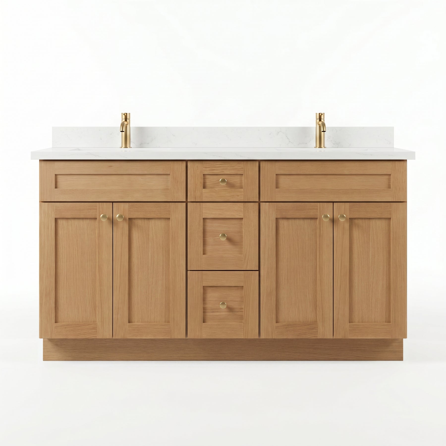 Solid white oak Shaker bathroom vanity with quartz top — Oakline Cabinets